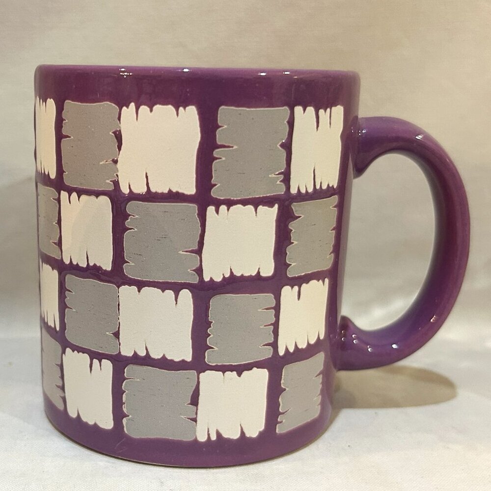 VTG Waechtersbach W. Germany Ceramic Pottery Mug Purple w/ White Gray Pattern